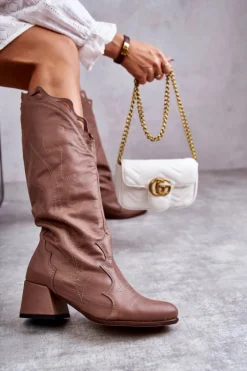 Boto Kozaki Wiosenne|Kozaki Przed Kolano*Skórzane Kozaki Do Kolana Ciemnobeżowe Andreia