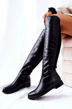 Damskie Laura Messi Skórzane Kozaki Czarne 2293