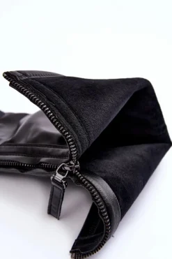 Damskie Boto Skórzane Kozaki Na Masywnej Platformie Z Suwakiem Czarne Ringo