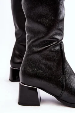 Boto Kozaki Na Obcasie|Kozaki Zamszowe*Skórzane Kozaki Na Niskim Obcasie Przed Kolano Czarne Cersaina