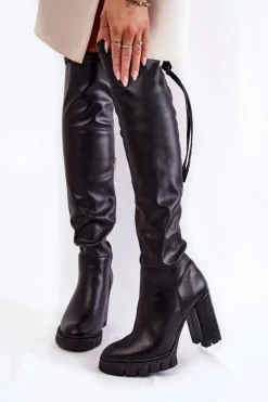 Clearance Boto Skórzane Kozaki Na Platformie Lewski Shoes 3245 Czarne