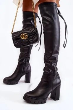 Clearance Boto Skórzane Kozaki Na Platformie Lewski Shoes 3245 Czarne