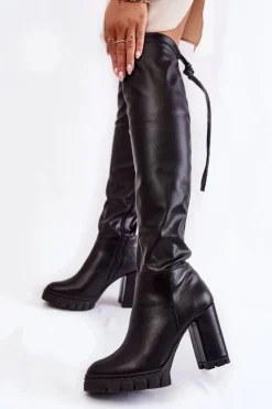 Clearance Boto Skórzane Kozaki Na Platformie Lewski Shoes 3245 Czarne