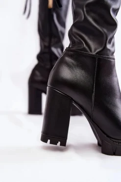Clearance Boto Skórzane Kozaki Na Platformie Lewski Shoes 3245 Czarne