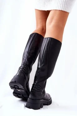 Buty Sergio Leone Skórzane Kozaki Na Suwak Czarne Ampine