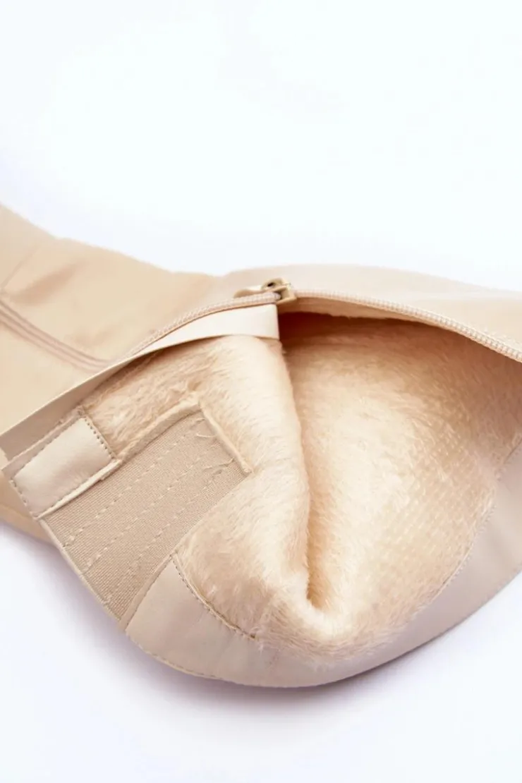 Boto Kozaki Wiosenne|Kozaki Przed Kolano*Skórzane Kozaki Na Szpilce Przed Kolano Beżowe Serpens