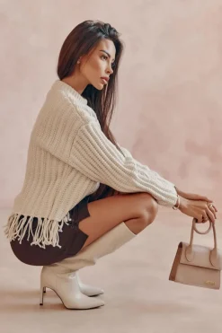 Damskie Boto Skórzane Kozaki Na Szpilce Beżowe Rissa