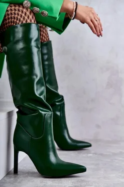 Boto Kozaki Przed Kolano|Kozaki Na Obcasie*Skórzane Kozaki Na Szpilce Zielone Rissa
