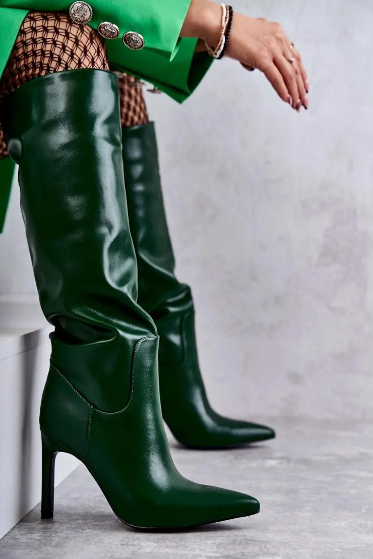 Boto Kozaki Przed Kolano|Kozaki Na Obcasie*Skórzane Kozaki Na Szpilce Zielone Rissa