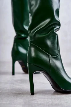 Boto Kozaki Przed Kolano|Kozaki Na Obcasie*Skórzane Kozaki Na Szpilce Zielone Rissa