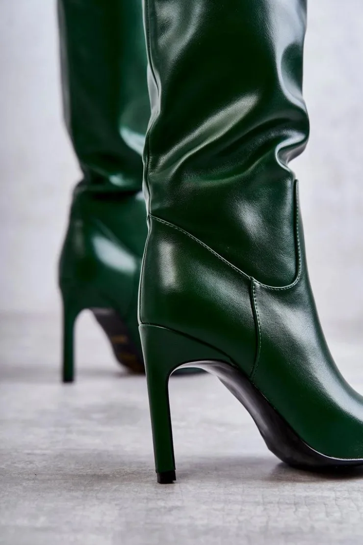 Boto Kozaki Przed Kolano|Kozaki Na Obcasie*Skórzane Kozaki Na Szpilce Zielone Rissa