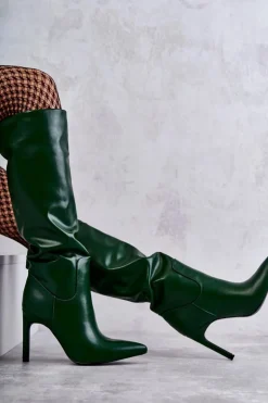 Boto Kozaki Przed Kolano|Kozaki Na Obcasie*Skórzane Kozaki Na Szpilce Zielone Rissa