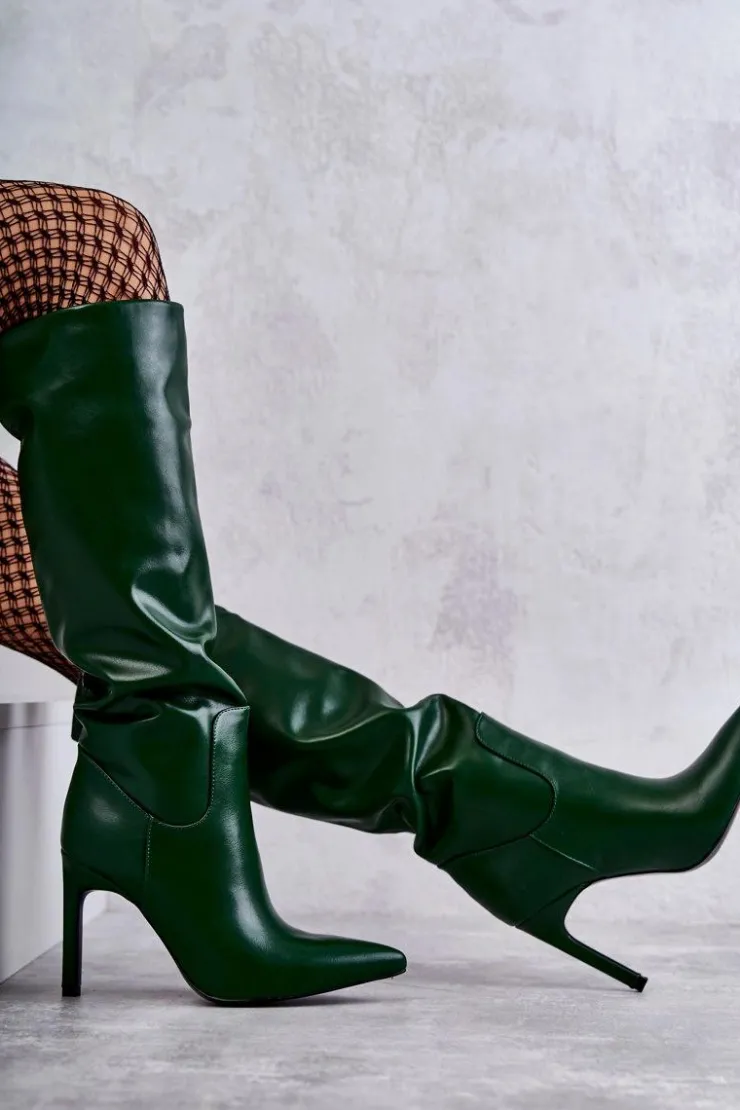 Boto Kozaki Przed Kolano|Kozaki Na Obcasie*Skórzane Kozaki Na Szpilce Zielone Rissa