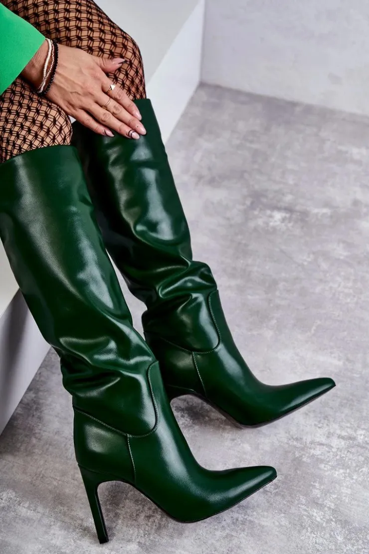 Boto Kozaki Przed Kolano|Kozaki Na Obcasie*Skórzane Kozaki Na Szpilce Zielone Rissa