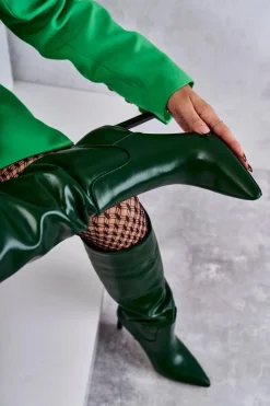Boto Kozaki Przed Kolano|Kozaki Na Obcasie*Skórzane Kozaki Na Szpilce Zielone Rissa