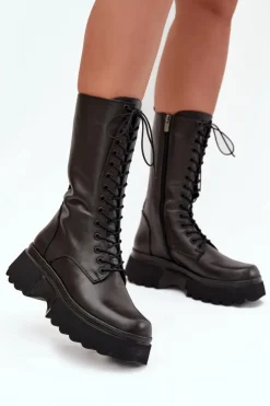 Best Artiker Skórzane Kozaki Ocieplane Na Platformie 57C2282 Czarne