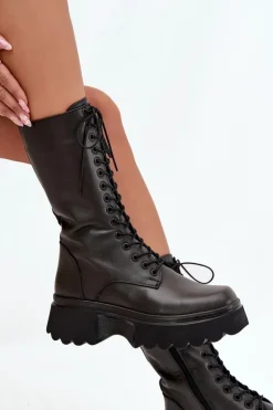 Best Artiker Skórzane Kozaki Ocieplane Na Platformie 57C2282 Czarne