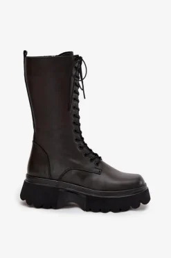 Best Artiker Skórzane Kozaki Ocieplane Na Platformie 57C2282 Czarne