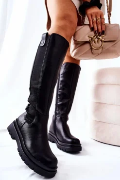 Clearance Evento Skórzane Kozaki Ocieplane Czarne Panaris