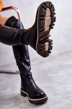 GOE Kozaki Za Kolano|Kozaki Płaskie*Skórzane Kozaki Za Kolano KK2N4024 Czarne