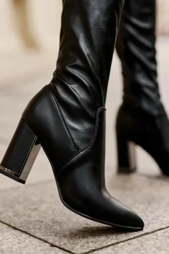 Boto Muszkieterki|Kozaki Za Kolano*Skórzane Kozaki Za Kolano Na Słupku Czarne Amalitas