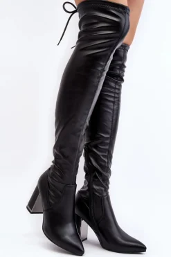 Boto Muszkieterki|Kozaki Za Kolano*Skórzane Kozaki Za Kolano Na Słupku Czarne Amalitas