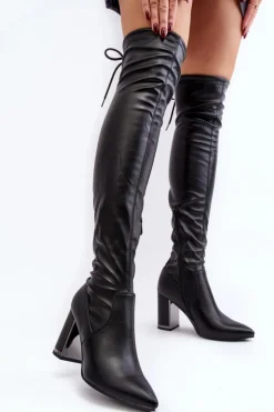 Boto Muszkieterki|Kozaki Za Kolano*Skórzane Kozaki Za Kolano Na Słupku Czarne Amalitas