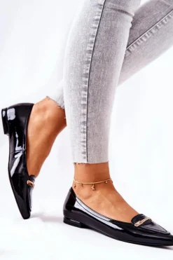 Monnari Baleriny Skórzane|Baleriny Klasyczne*Skórzane Lakierowane Baleriny 0160-020 Czarne