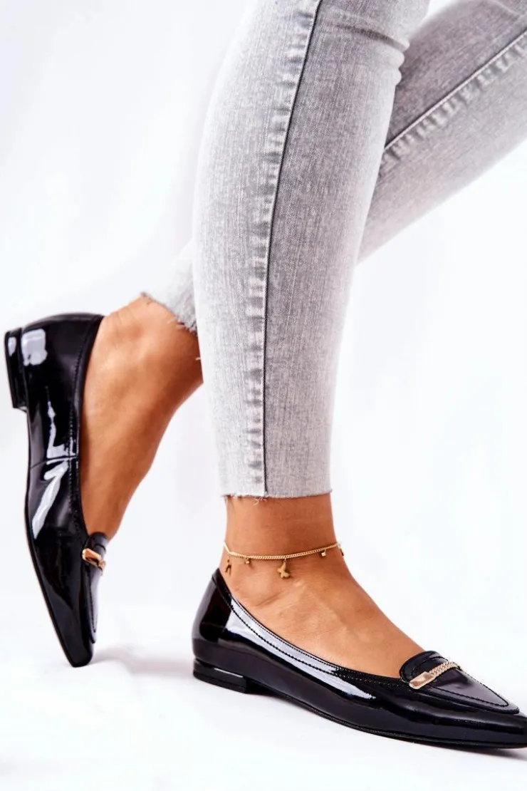 Monnari Baleriny Skórzane|Baleriny Klasyczne*Skórzane Lakierowane Baleriny 0160-020 Czarne