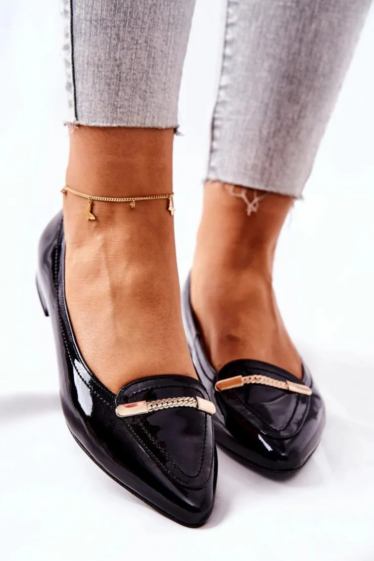 Monnari Baleriny Skórzane|Baleriny Klasyczne*Skórzane Lakierowane Baleriny 0160-020 Czarne