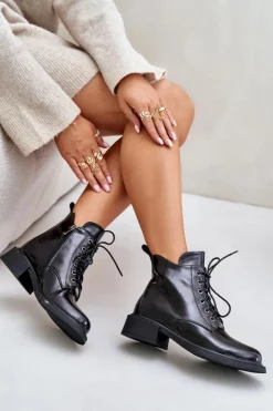 Evento Botki Ocieplane|Botki Sznurowane*Skórzane Lakierowane Botki Z Ociepleniem Czarne Bellani