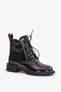 Evento Botki Ocieplane|Botki Sznurowane*Skórzane Lakierowane Botki Z Ociepleniem Czarne Bellani