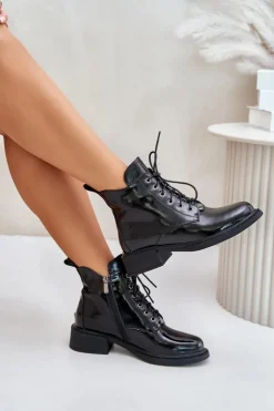 Evento Botki Ocieplane|Botki Sznurowane*Skórzane Lakierowane Botki Z Ociepleniem Czarne Bellani