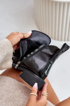 Evento Botki Ocieplane|Botki Sznurowane*Skórzane Lakierowane Botki Z Ociepleniem Czarne Bellani