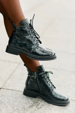 Damskie buty S.Barski Botki Ocieplane|Damskie Trapery*Skórzane Lakierowane Botki Damskie Ocieplane Na Zamek D&A LZ42-042 Ciemnozielone Zielony