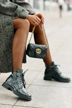 Damskie buty S.Barski Botki Ocieplane|Damskie Trapery*Skórzane Lakierowane Botki Damskie Ocieplane Na Zamek D&A LZ42-042 Ciemnozielone Zielony