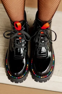 Sale Boto Skórzane Lakierowane Botki Workery Na Zamek Czarne Anafra