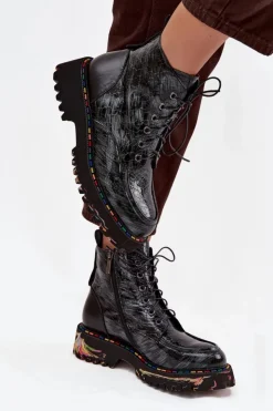 Clearance Artiker Skórzane Lakierowane Botki Damskie 57C0065 Szare