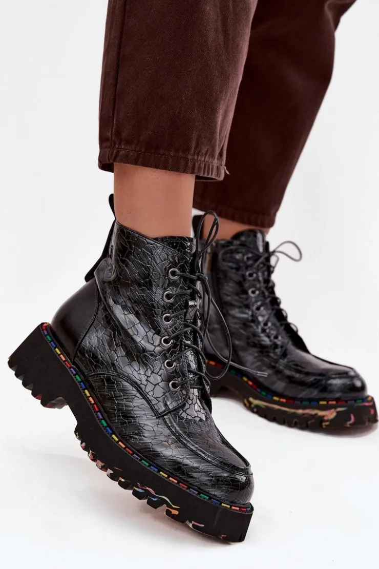 Clearance Artiker Skórzane Lakierowane Botki Damskie 57C0065 Szare