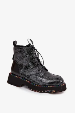 Clearance Artiker Skórzane Lakierowane Botki Damskie 57C0065 Szare