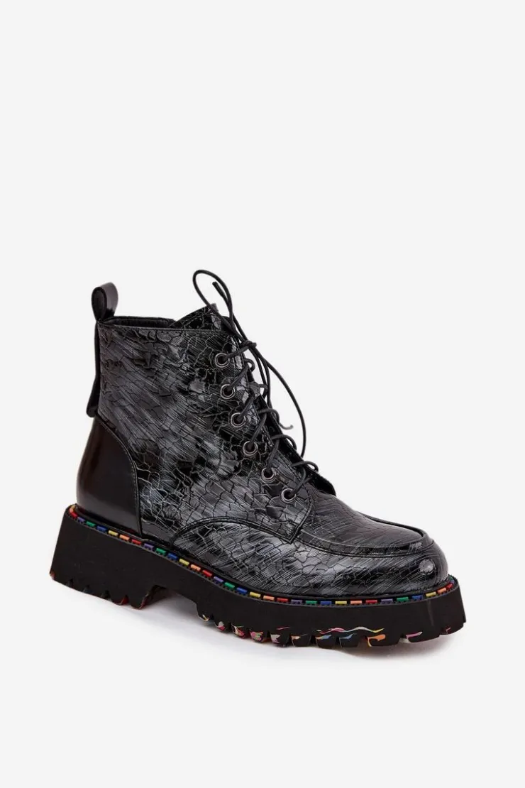 Clearance Artiker Skórzane Lakierowane Botki Damskie 57C0065 Szare