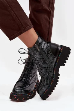 Clearance Artiker Skórzane Lakierowane Botki Damskie 57C0065 Szare