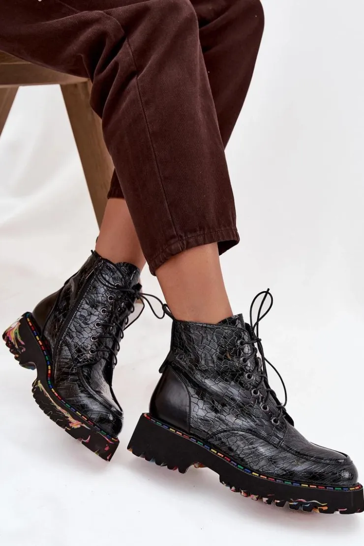 Clearance Artiker Skórzane Lakierowane Botki Damskie 57C0065 Szare