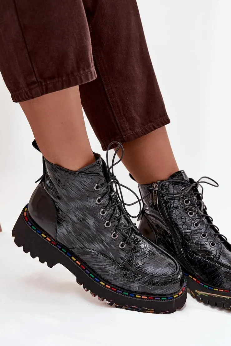 Clearance Artiker Skórzane Lakierowane Botki Damskie 57C0065 Szare