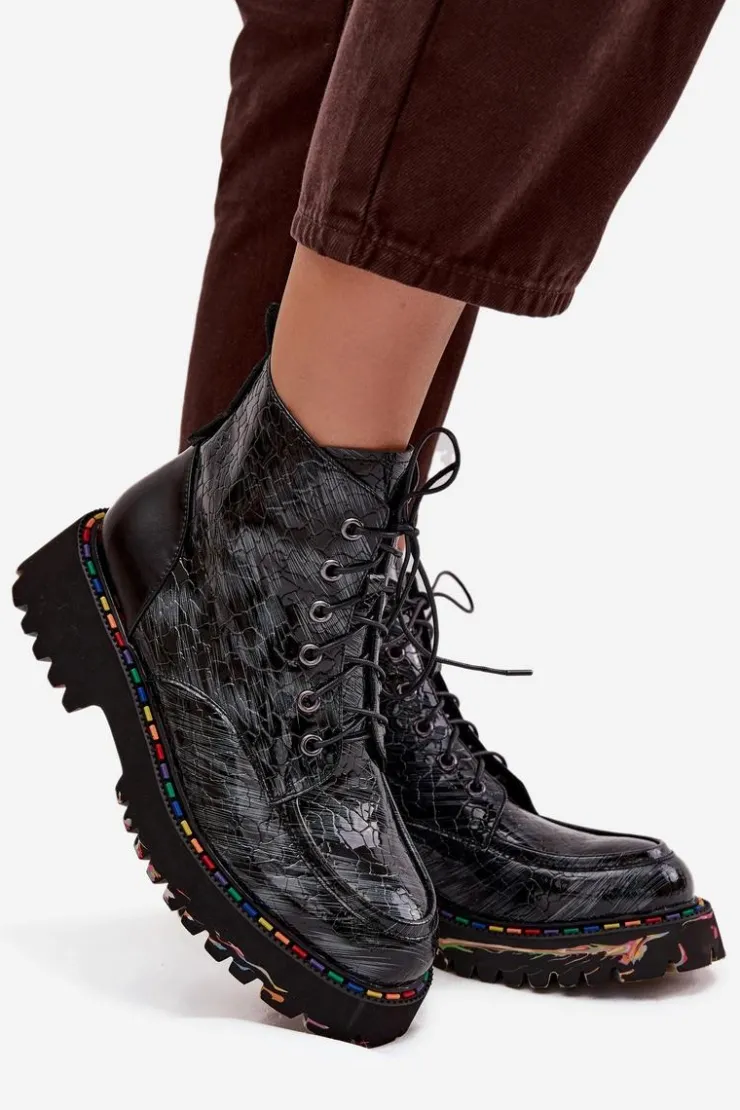 Clearance Artiker Skórzane Lakierowane Botki Damskie 57C0065 Szare