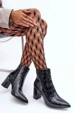 Online Damskie buty S.Barski Skórzane Lakierowane Botki Na Słupku S.Barski MR870-58 Granatowe