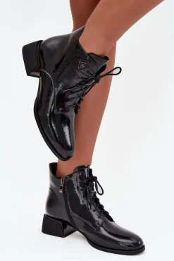 Artiker Botki Ocieplane|Botki Skórzane*Skórzane Lakierowane Botki Damskie Na Klocku 57C1117 Czarne