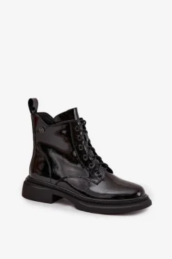 Boto Botki Ocieplane|Botki Sznurowane*Skórzane Lakierowane Botki Ocieplane Czarne Gisella