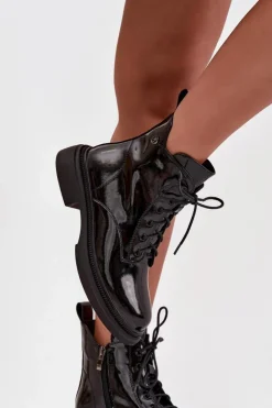 Boto Botki Ocieplane|Botki Sznurowane*Skórzane Lakierowane Botki Ocieplane Czarne Gisella