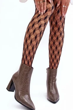 Damskie buty S.Barski Skórzane Lakierowane Botki Na Słupku S.Barski MR870-58 Ciemnobeżowe